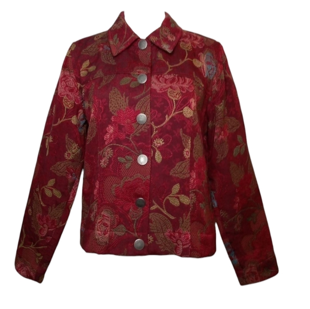 CHRISTOPHER & BANKS Red Jacquard Blazer Sz M